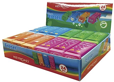 KEYROAD Suddgummi – djur/suddgummi för penna och färgpenna/24 stycken – 24-pack i display/blandning av färger/perfekt för skola och kontor