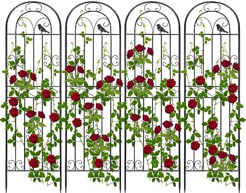 OUUTMEE Rankgitter Metall, 4er Set, zum Stecken, Rankhilfe für Kletterpflanzen, Spalier Garten, schwarz;Eisenzaun, Gartenzaun
