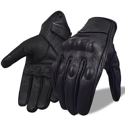 CHCYCLE Guanti da moto in pelle di capra per uomini donne Touchscreen Guanti da guida per moto Powersports (XL, nero)