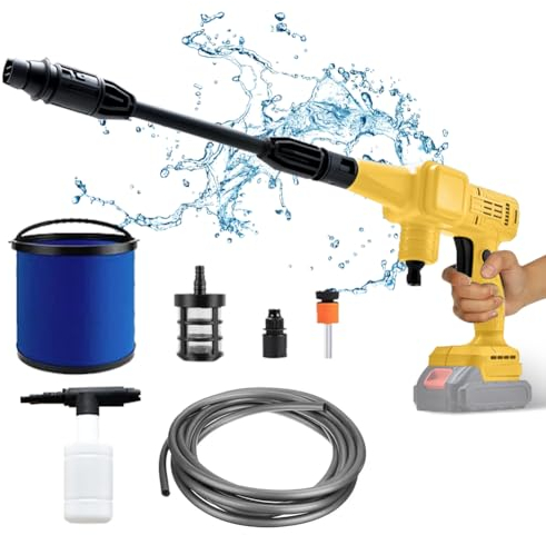 Honeyhouse Trådlös högtryckstvätt kompatibel med Dewalt batteri med 6-i-1 multifunktionellt sprutmunstycke, mobil högtryckstvätt 20 V, 45 bar med 5 m slang, skumkanna för tvätt av