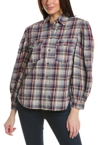 Isabel Marant Womens Etoile Checked Linen-Blend Blouse, 40, Blue