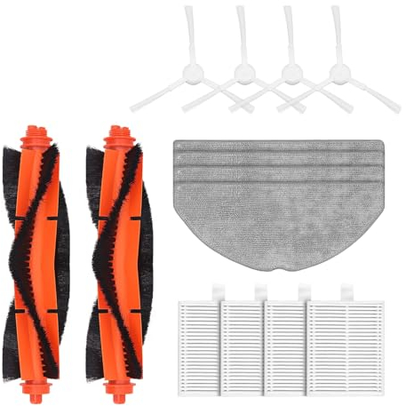 DingGreat 12 teiliges Zubehör-Set für Xiaomi E10 / E12 / B112 Roboter-Staubsauger Bundle mit 2 Hauptbürsten, 4 Seitenbürsten, 4 Schwämmen und 4 Wischtüchern