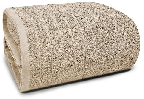 Tens Towels Pack of 1 Jumbo Bath Sheet 40 x 80 Inches, Extra Large & Light Weight, Quicker to Dry, 100% Cotton, Super Soft & Absorbent, Perfect to Wrap Yourself in, Beige