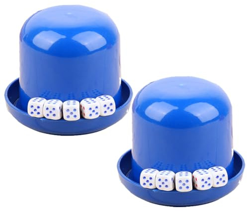 2 Set Plastic Dice Cup with Lid and Dice Professional Dice Shaker Cup for KTV Bar Clubs Game Party Favor, 2pcs Cups & 10pcs Dices (Blue)