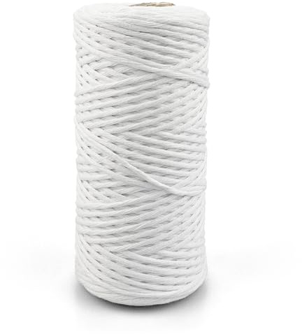 Netuno Cuerda algodón macramé Color Blanco 3 mm 100 m Hilo Artesanal Suave Resistente Trenzado decoración manualidad Bricolaje hogar Arte DIY