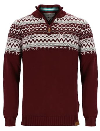 tomBrook Herren Troyer mit Norweger-Strick-Muster - Strickpullover mit Troyer-Kragen aus Baumwolle in Dark Red Größe XL