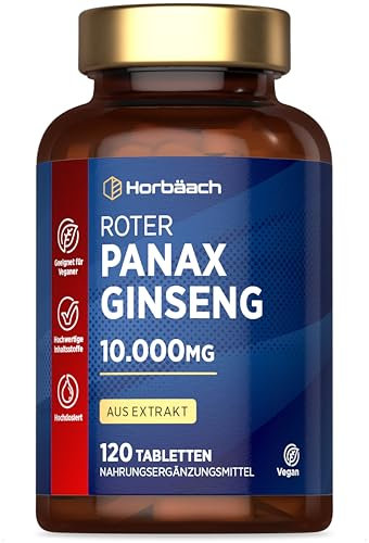 Panax Ginseng Extrakt 10.000mg | 120 Korean Ginseng Tabletten | Vegane | Hochdosierte Ginsenoside | Horbaach