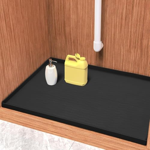 URMONA Alfombrilla Debajo del Fregadero Impermeable, Forro de Estante para Cocina y baño, Protector de armarios y encimeras, Organizador y Almacenamiento(Negro,55l x 55an cm)