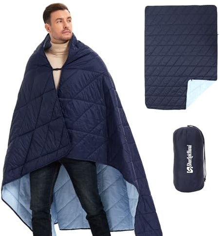 sheelokhwui Outdoor Puffy Blanket, Reversible Warm Camping Blanket, Water-Resistant, Packable, Lightweight, Camping Quilt, for Stadium, Backpacking, Hammock, Picnic. 79x55. Royal Blue