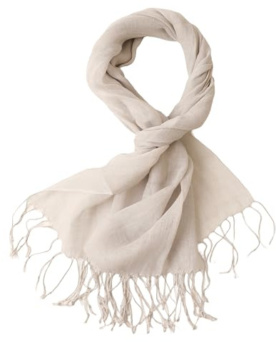 Prettystern linne unifärg unisex sommar franshalsduk, T117 ljusgrå, 180/55 cm + seitlich 10cm Fransen