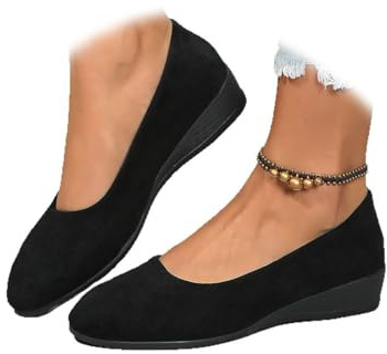 Zapatos de cuña cómodos y antideslizantes para mujer - Ballerinas de trabajo informales - Con tacones bajos, Negro , 38 EU