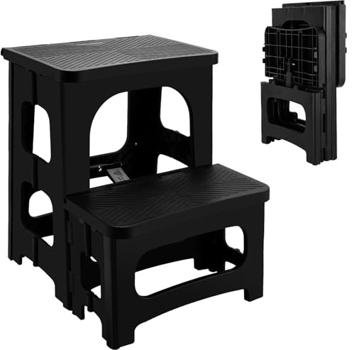 Cioquli 2 Stufen Tritthocker Klappbar, Klapphocker für Kinder & Erwachsene, Tragfähigkeit 300LBS, Tragbaren Hocker Klappbar mit Rutschfesten Trittflächen für Küche, Bad, Büro, Wohnwagen und Draußen