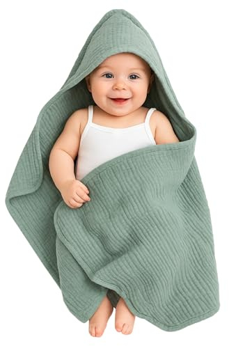 ROEOWENE Badhandduk med Kapuschong för Bebis 80x80 cm Kapuschong för Bebis Av Bomull Muslin Mjuk och Absorberande Andningsbar Bomullsbadrock för Bebis Present för Nyfödda Bebisar Barn - Mörkgrön