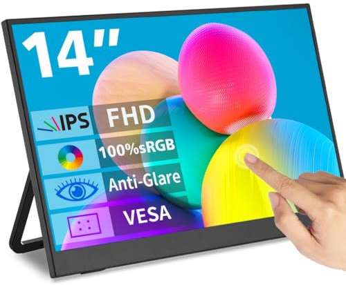 Magedok Moniteur Portable Tactile 14 IPS 1080P, 100% sRGB, Anti-Reflets, Confort visuel, écran Portable USB-C & Mini-HDMI pour PC Portable, Mac, PC et Consoles de Jeu