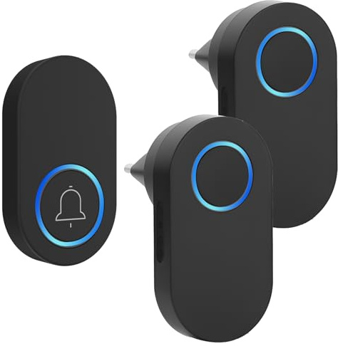 Sonnette sans Fil Exterieur Etanche 300 Mètre, Carillon sans-Fil 2 Récepteurs + 1 Émetteur Ip44 étanche avec Pile 60 Mélodies au 4 Niveaux Volumes Mini Sonnette de Porte pour Maison Bureau Hôtel