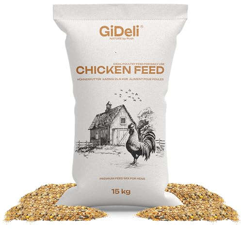 GiDeli Mangime per pollo, 15 kg, farina di ovaia, mangime completo per pollo, mangime per grani di pollame, per prestazioni ottimali e formazione delle uova, migliore accettazione e particolarmente