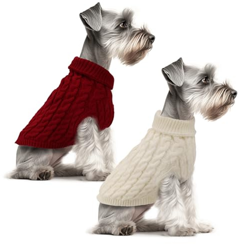 Fiohiros 2 Pack Dog Jumpers Knitted Turtleneck, Warm Winter Dachshund Jumper Cute, Apparel Puppy Twist Striped Vest Dog Clothes for Dogs Cats (Red+White, XL)