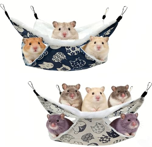 LPVVPEZ 2 Pack Double Layer Small Animal Hammock - Plush Hanging Bed & Hideout for Rats, Guinea Pigs, Ferrets & Chinchillas, Soft Warm Fleece Cage Accessories(30x30cm)
