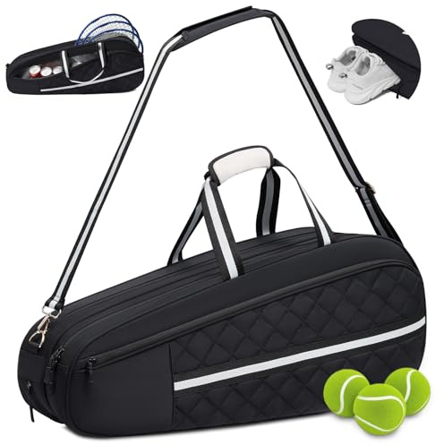 Sucipi Tennis Bag for Women & Men, 3-6 Rackets Tennis Racket Bag with Shoe Compartment & Insulated Pocket, Water-Resistant Gym Bag, Perfect Tennis Accessories for Court Training & Daily Use