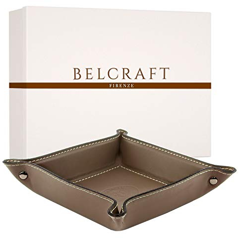 Orvieto Taschenleerer Leder, Handgearbeitet in klassischem italienischem Stil, Ordentlich Tablett, Geschenkschachtel inklusive Taupe (19x19 cm)