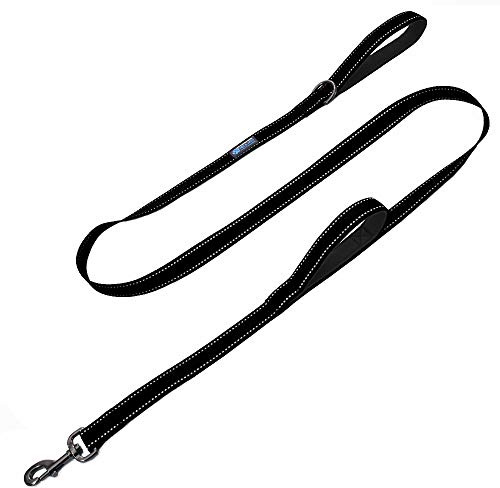 Max and Neo Double Handle Traffic Dog Leash - Reflective, Donates to Dog Rescue (Black, 4 FT)