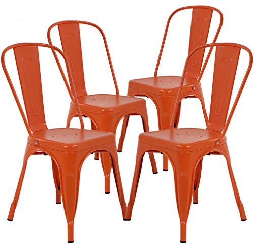 Dkeli Metal Dining Chairs Indoor-Outdoor Stackable Chic Restaurant Bistro Chair Set of 4 330LBS Weight Capacity Sturdy Cafe Tolix Kitchen Farmhouse Pub Trattoria Industrial Side Bar Chairs - Orange