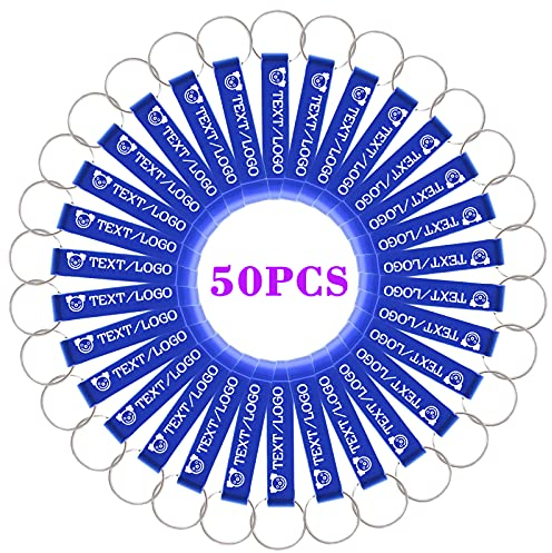 BYWEXCLESD 50Pcs Personalised Bottle Opener Keyring Custom Bottle Opener Keychain Bulk for Men Boyfriend Wedding Favors Party Free Engraving Logo Name Text, Blue