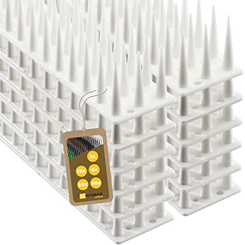 KADAX 12 Stück Vogelabwehr Spikes, Kunststoff, 51x4x3,5 cm, 3-reihig, für Tauben, Katzen, Marder, Zaun, Balkon, Dach, Fensterbank, robust und wetterbeständig, frei zuschneidbar, Weiß