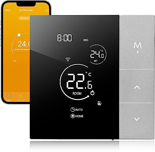 Beok Thermostat chauffage au sol WiFi intelligent, compatible Tuya/Google Home/Alexa, avec capteurs externes 16A TGP508WIFI-EP