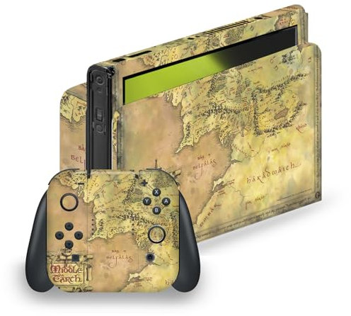 Head Case Designs Offizielle The Lord of The Rings The Fellowship of The Ring Karte Der Mittelerde Grafik Kunst Vinyl Haut Gaming Aufkleber Abziehbild kompatibel mit Nintendo Switch OLED Bundle