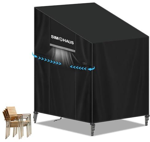 SIMPHAUS Funda Sillas Apilables de Jardin Funda Sillon Terraza Exterior Impermeable Funda Protectora para Sillas de Jardín Funda para Sillas Apilables de Jardín y Balcón Tela Oxford 80x100x150/110cm