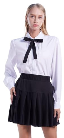 ETOSELL Damen-Bluse, kurzärmelig, Bubikragen, Kawaii, Mädchen, Schuluniform, weißes Hemd, Dame mit Schleife, OL Button-Down-Shirt