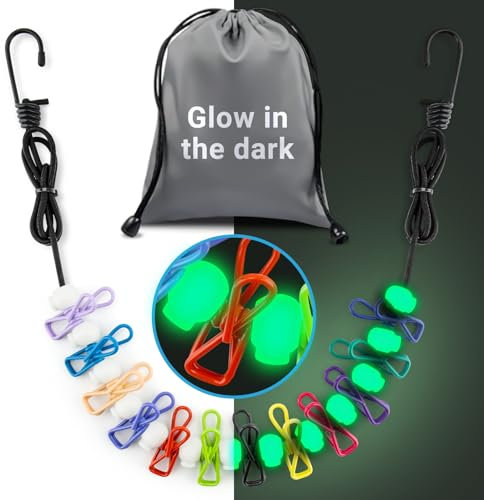 Stendibiancheria da Viaggio Retrattile - Stendino Portatile Fosforescente - Stendibiancheria da 7,5 piedi/2,2 m per Esterni, Camera d'Albergo o Crociera - Filo per Bucato, Stendino per Asciugatura