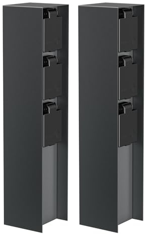 ledscom.de 2 pz. presa da giardino a colonna POMI per esterni, IP44, 3 vie, acciaio inox, antracite, quadrata, 33 cm