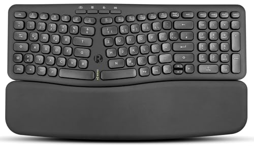 Perixx PERIBOARD-636DE Trådlöst ergonomiskt kompakt tangentbord, tysta knappar, 2,4 G-teknik, avtagbar handledsdyna, DE QWERTZ