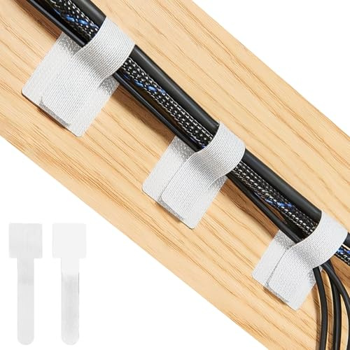 VEGCOO 50 Pièces Cable Management sous le Bureau, Réutilisable Auto-adhésif Organisateur de Cable Léger Réglable pour Câbles de Charge, Écouteurs Filaires (Blanc)