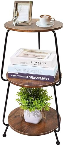 Small Round Coffee Table, 3-Tier Wood Bedside Side Table for Small Spaces