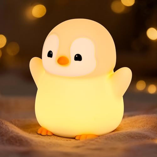 Gaethra Luz Nocturna Infantil, Luz de Bebé Pingüino en Silicona con Temporizador, 2 Niveles Diminutos, Luz Quitamiedos Infantil, Decoración para Habitación Infantil
