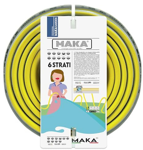 MAKA Tubo Acqua Giardino 1/2 Pollice 15 Metri 6 Strati 12.5mm Pressione 40 Bar Flessibile con Doppio Rinforzo Tessile Retinato Magliato Antitorsione Resiste a Caldo Gelo UV 4 Stagioni Riciclabile (15)