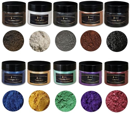 Epoxidharz Farbe Metallic 10x20g Multicolor Set, AArtsZ Mica Powder Pulver, Farbpigmente, Perlglanz Natürliches kosmetisches Pigment für Lipgloss, Nagellack,Epoxidharz,Make-up,Seifenfarbe, Badebomben