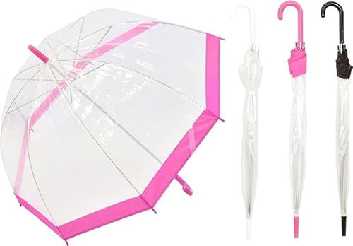 VIVAAS Clear See Through Dome Umbrella Ladies Transparent Walking Rain Brolly Wedding (Pink)