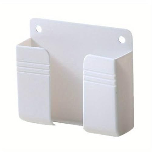 Wall Mount Phone Holder, Phone Stand Strong Adhesive & Data Charging Cable Hole, Screw Holes, Multi Purpose Phone Charging Dock Holder for Room/Shower/Toilet, Compatible iPhone & Android (White)