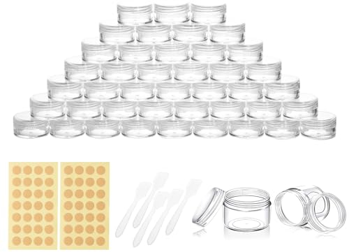 Lot de 42 petits pots 5ml avec couvercle, petit pot avec étiquettes et spatule, mini récipients transparents pour échantillons, cosmétiques, crème à lèvres, nail art