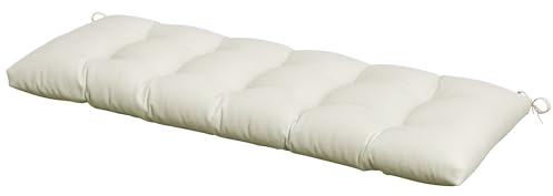 Outsunny Cojín para Banco 128x48x8 cm Colchón de Banco de Jardín con 2 Cordones de Fijación Impermeable y Protección UV 50+ para Columpio de Jardín Terraza Crema