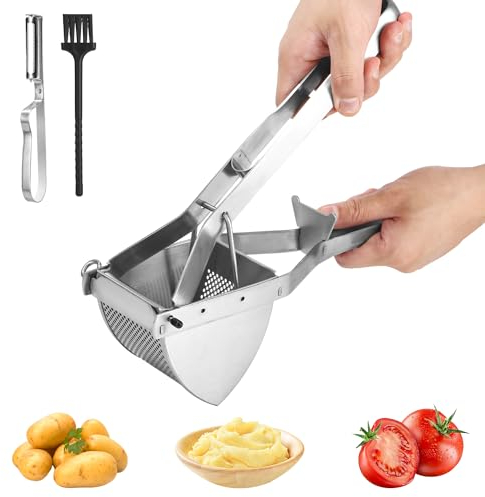 Yulado Schiacciapatate Acciaio Inox con Coltello Per Sbucciare E Spazzola Per La Pulizia, Schiaccia Patate, Spremiagrumi Per Frutta E Verdura, Taglia Patate, Passaverdure, Gadget Per Da Cucina, Potato