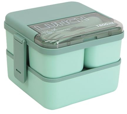 ISAKEN Lunch Box Porta Pranzo per Bambini e Adulti, Bento Box Senza BPA con 3 Scomparti e Posate, Lunchbox Prova di Perdite Portapranzo Sicuri per Microonde e Lavastoviglie