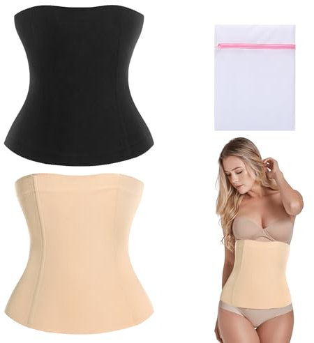 KASURE 2 Stück Zweierpack Damen Waist Trainer Unterbrust Korsett Bauchweg Taillenformer (XL/XXL) Shapewear Damen Bauchweg Schwarz und Hautton Geeignet für Körperformung, Dating, Sport，Abnehmen