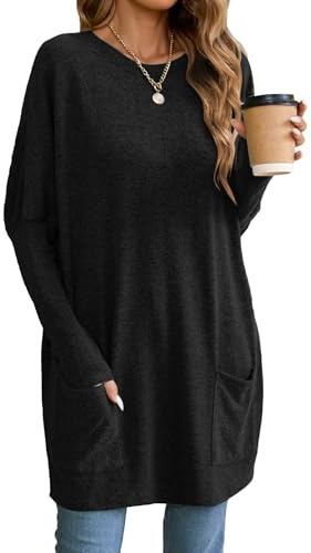 Famulily Women's Long Sleeve Tunic Tops Crew Neck Blouses Dressy Casual Loose Fit Lightweight Fall Winter Shirts Black XL