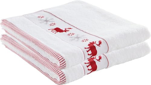 Erwin Müller Handtuch 2er-Pack Walk-Frottier weiß/rot Größe 50x100 cm