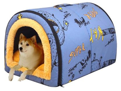 Igloo, lit pliable 2 en 1 avec coussin amovible, tente chaude et portable pour soulager l'anxiété pour chats, chiots et chiens de taille moyenne (taille L pour animal de compagnie de moins de 10 kg,
